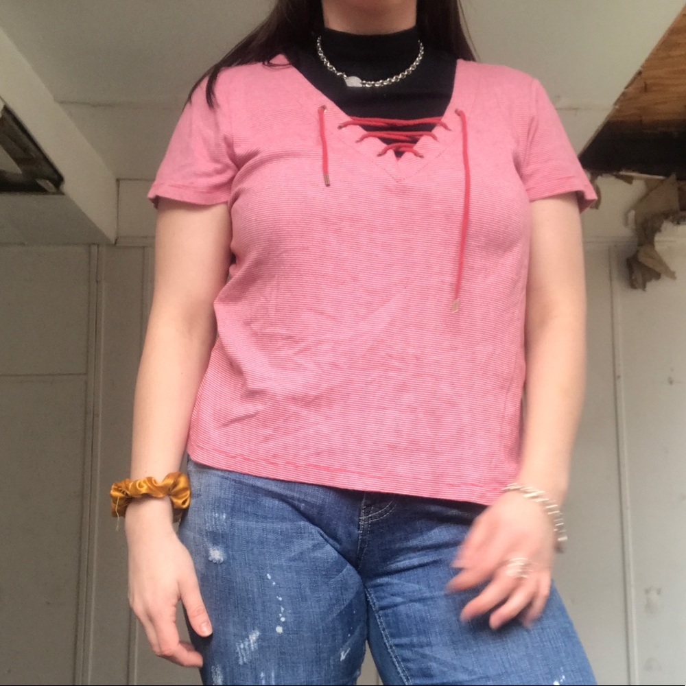 Ralph Lauren lace up striped tee